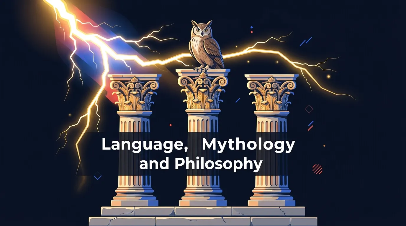 6 mythology and philosophy trivia questions covering word origins, Norse and Greek mythology, and linguistic surprises at easy, medium, and hard difficulty