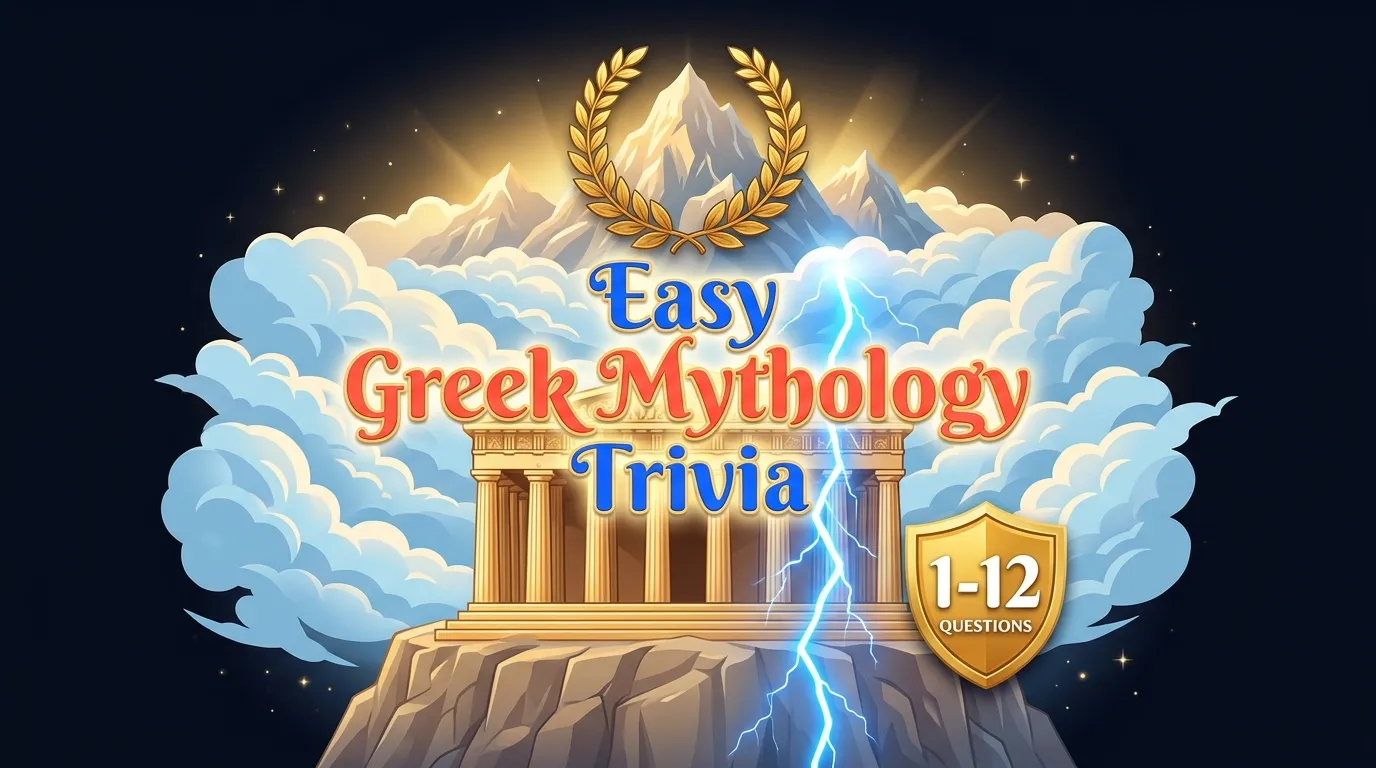 12 easy Greek mythology trivia questions covering core Olympian gods, famous myths, and iconic heroes with over 75% first-attempt accuracy on LearnClash