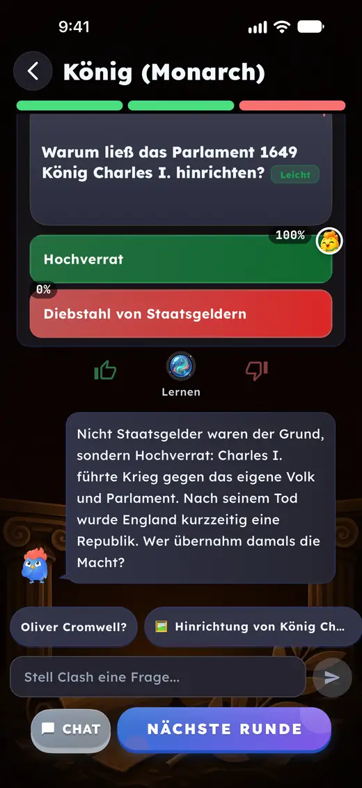 Warum das Parlament 1649 Karl I. hinrichten ließ, erklärt nach einer falschen Antwort.