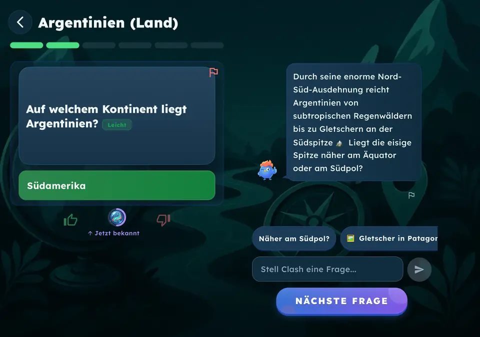 Südamerika ist richtig, und Clash erklärt die Antwort auf der zweiten Seite.