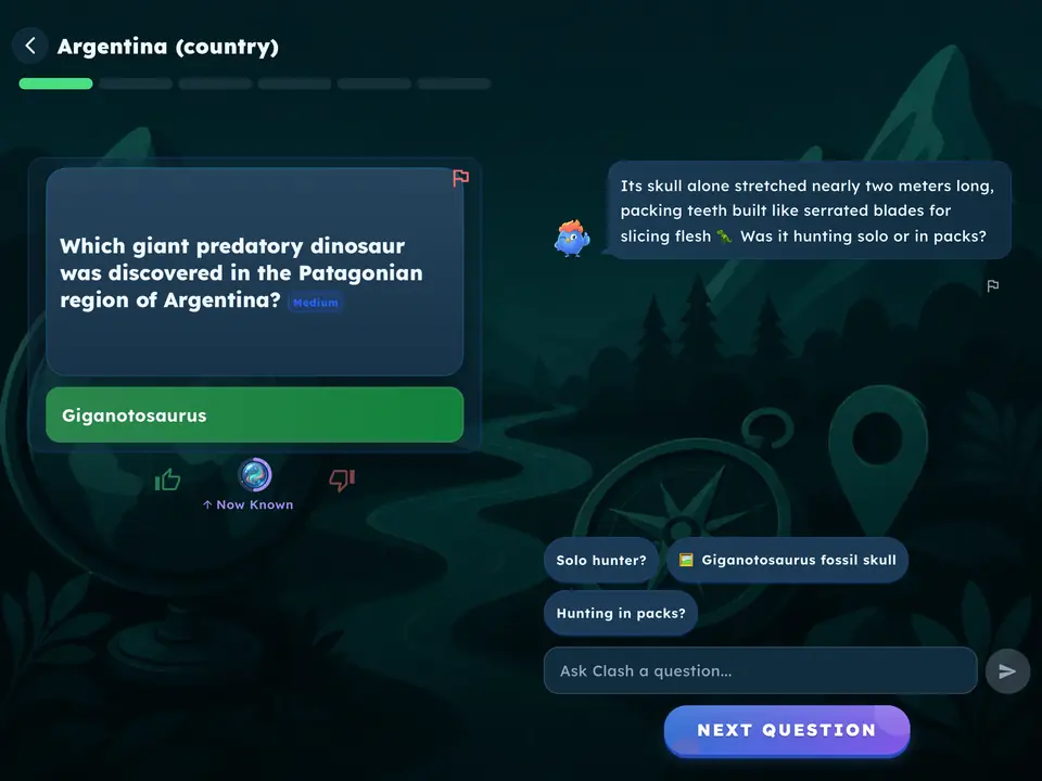 Giganotosaurus is right, and Clash’s explanation opens beside it.