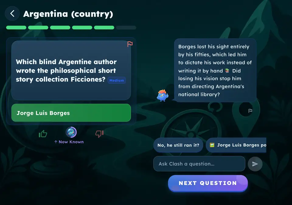 A right answer, Jorge Luis Borges, with Clash’s explanation on the second page.