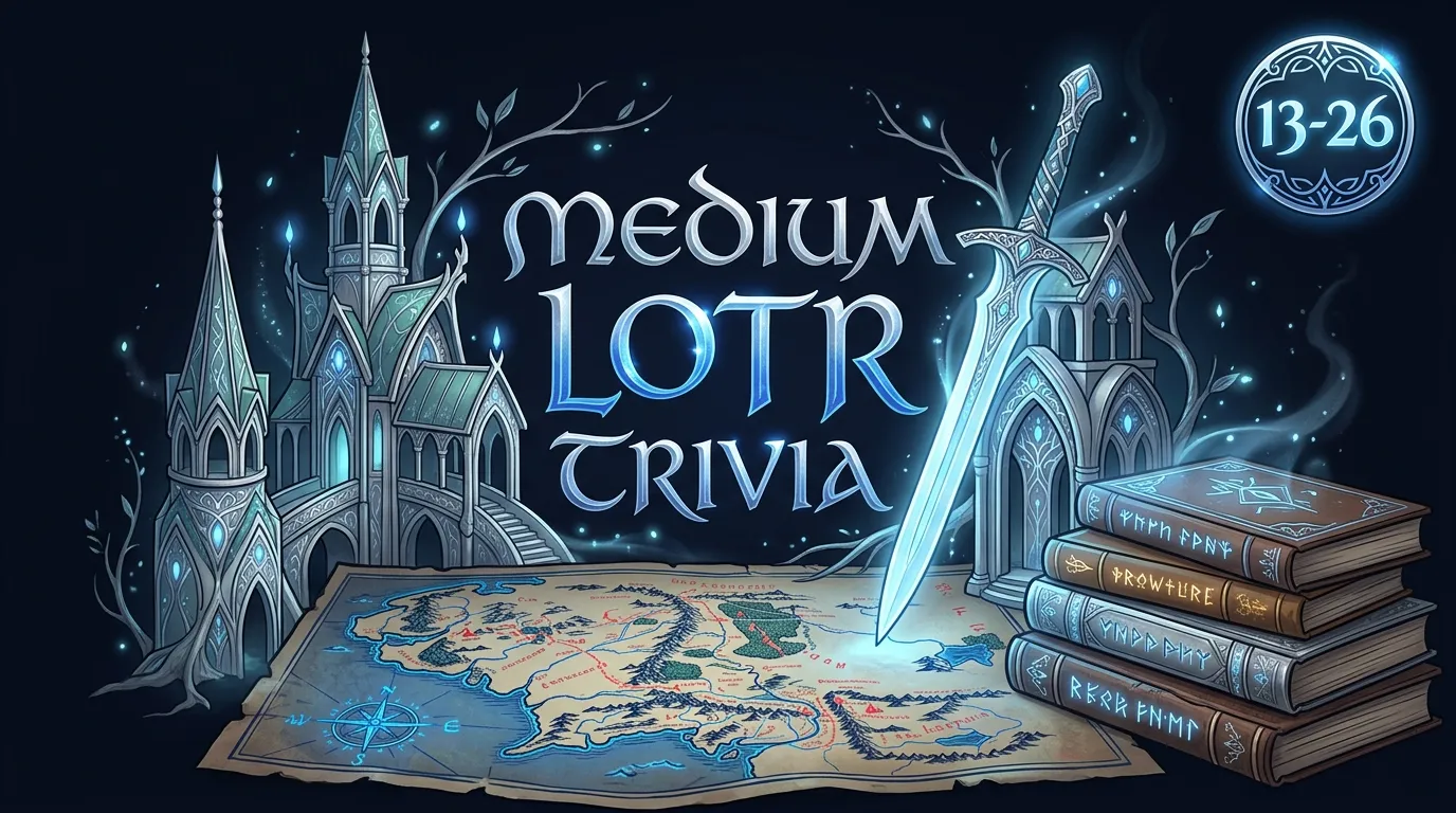14 medium Lord of the Rings trivia questions covering deeper lore, Elvish names, and plot mechanics with 55% average first-attempt accuracy on LearnClash