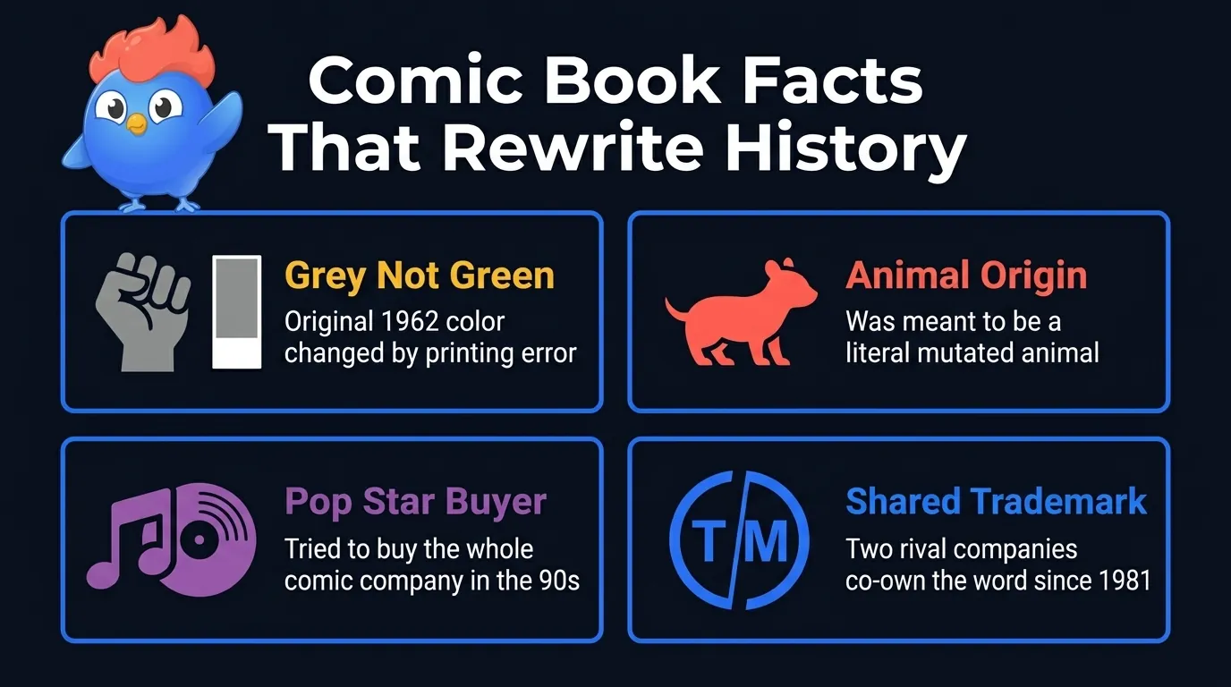 Marvel comics origin facts: the Hulk was originally grey, Wolverine was meant to be a literal animal, Michael Jackson tried to buy Marvel, and Marvel and DC co-own the 'Super Hero' trademark