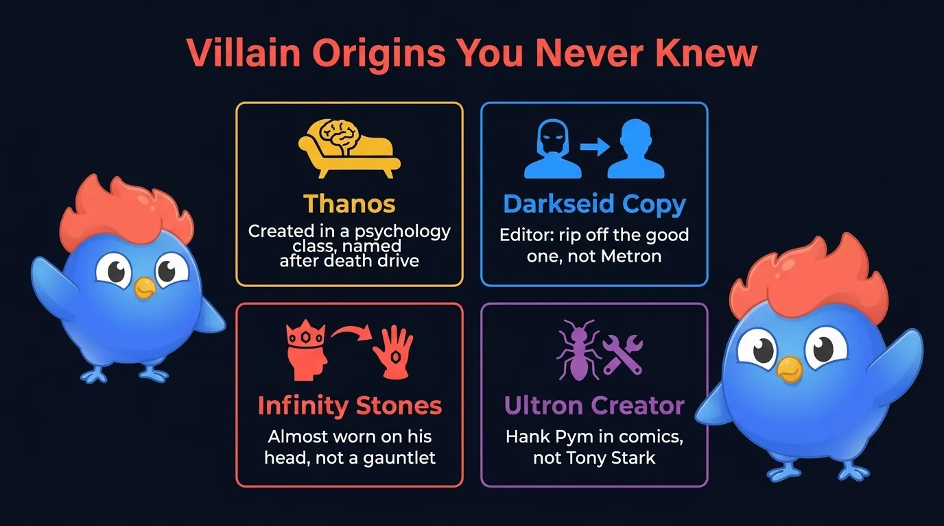 Villain origin facts: Thanos was created in a psychology class, his editor told him to rip off Darkseid instead of Metron, the Infinity Stones were almost on his head, and Ultron was created by Ant-Man in comics