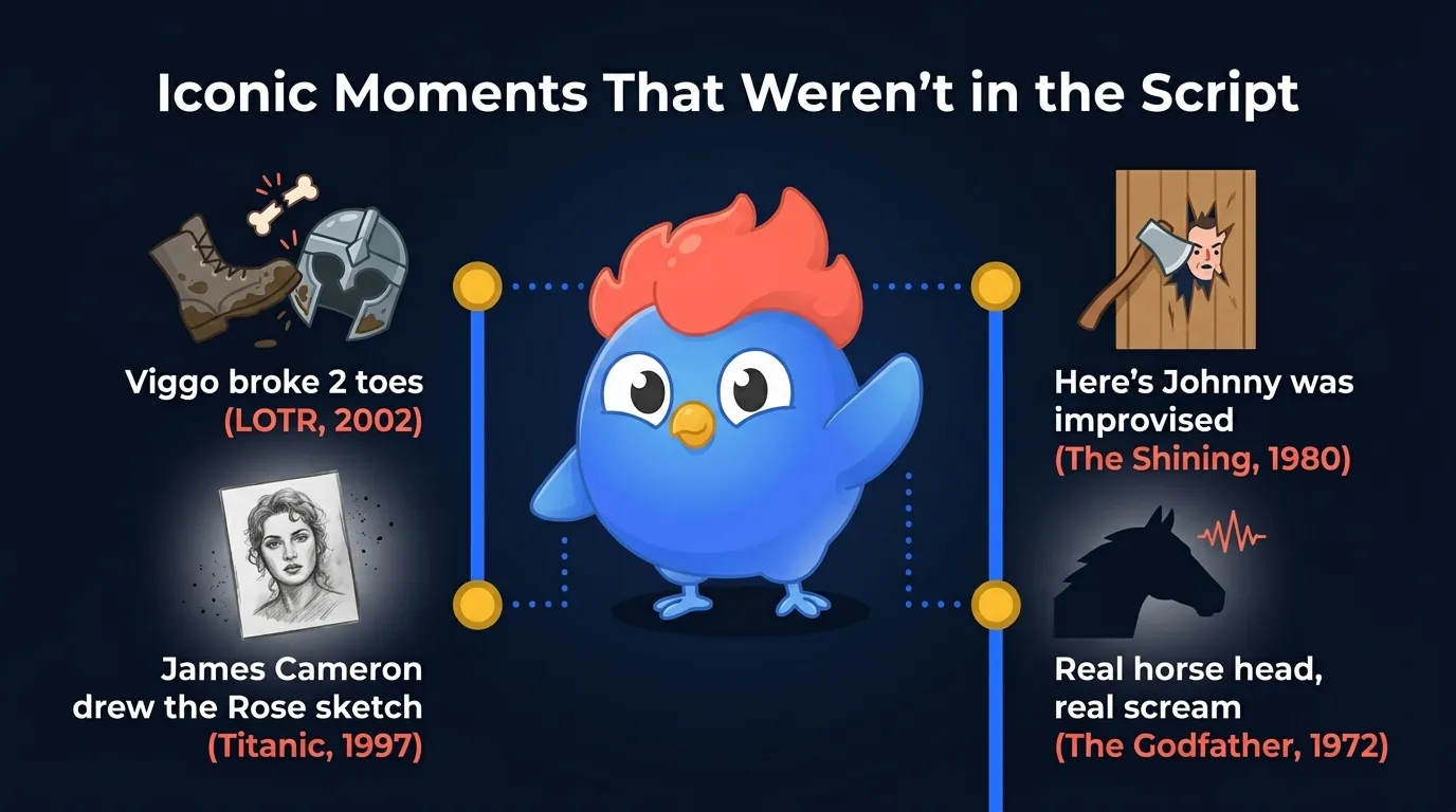 Chronologie de moments célèbres de coulisses : répliques improvisées, vraies blessures et secrets de production de Shining, Le Seigneur des anneaux, Titanic et Le Parrain