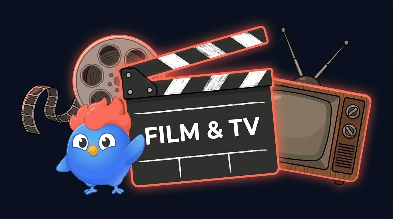 Round 5 pub quiz film and TV: clapperboard, film reel, and vintage TV in coral glow