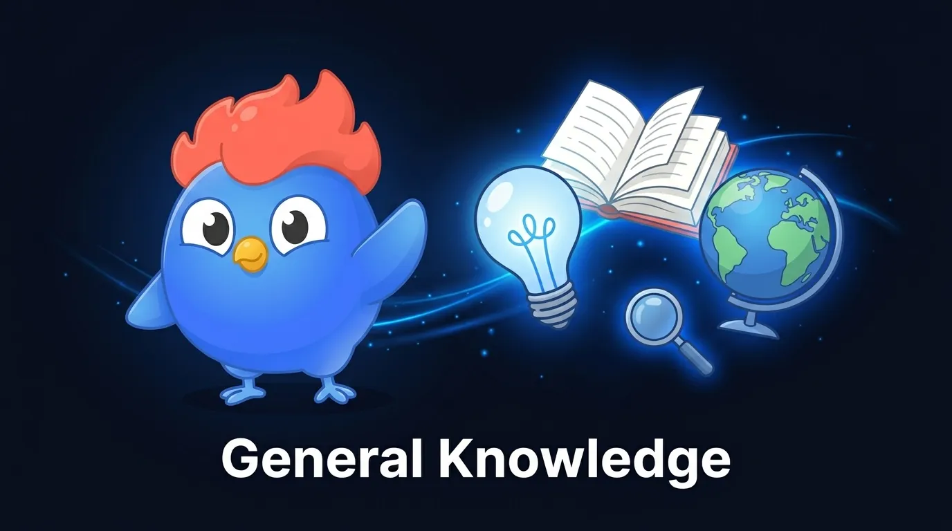 Round 1 general knowledge pub quiz: lightbulb, book, globe, and magnifying glass in electric blue glow