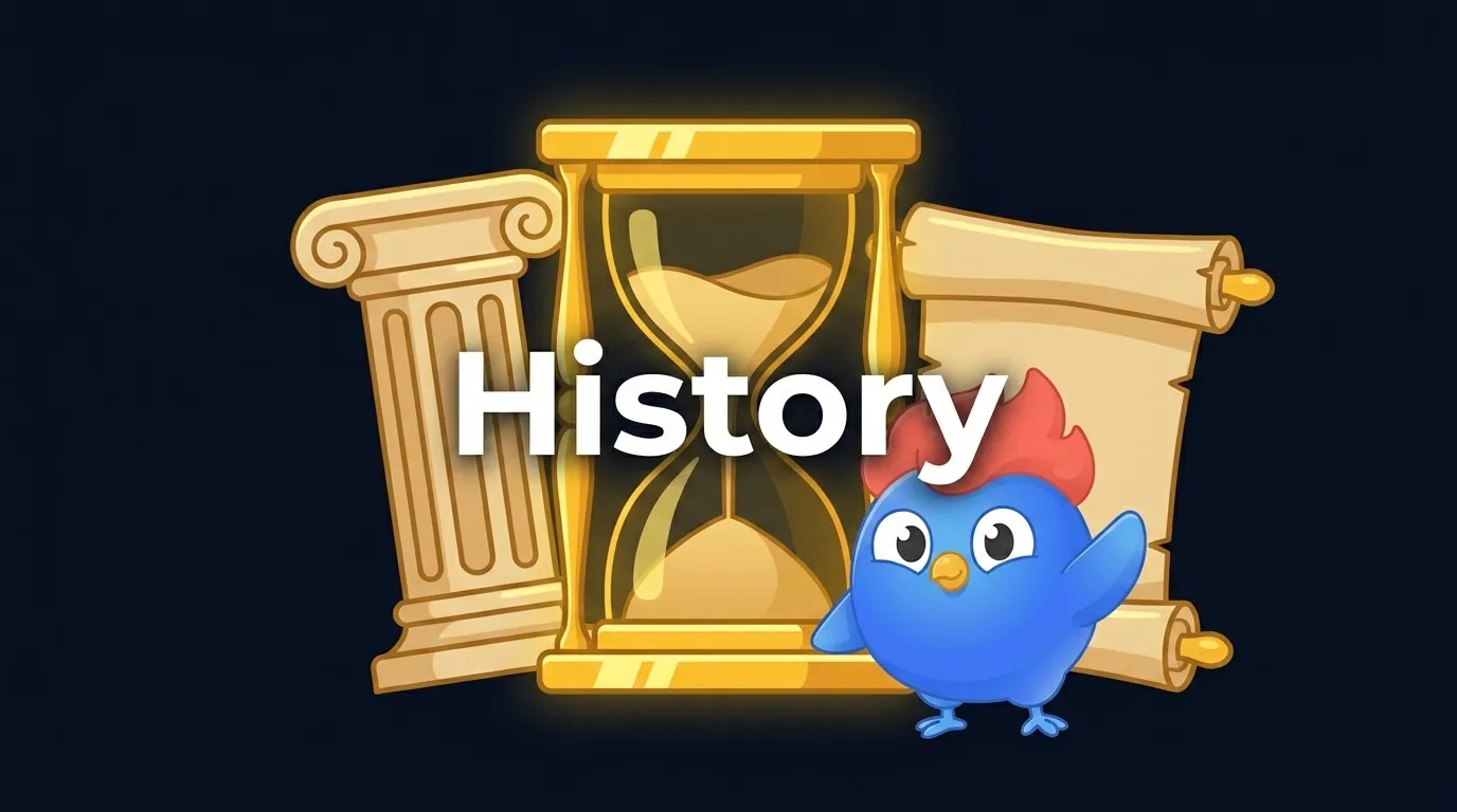 Round 2 pub quiz history: hourglass, Roman column, and parchment scroll in gold glow