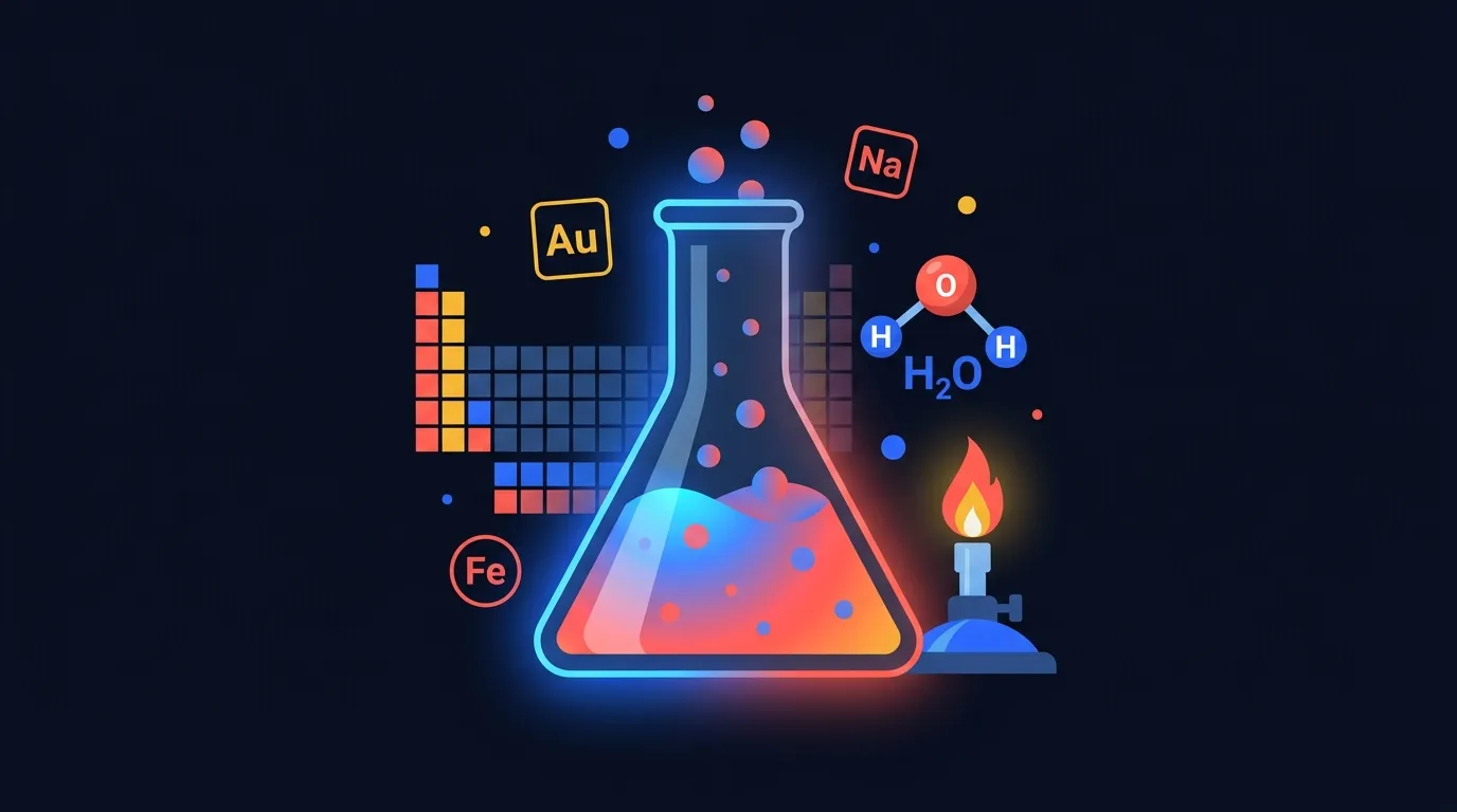 9 chemistry trivia questions covering elements, reactions, and molecular bonds at easy, medium, and hard difficulty
