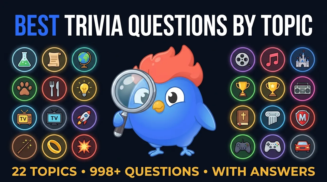 Best trivia questions by topic: hand-curated hub covering 34 categories with sample questions, expanded answers, and links to every full set on LearnClash