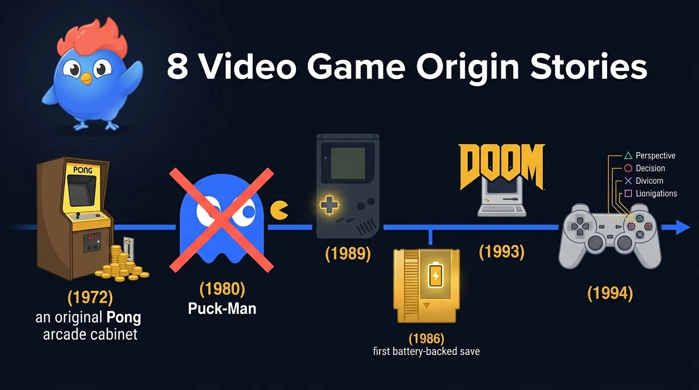 8 faits sur les origines du jeu vidéo : la fente à monnaie de Pong débordait, Pac-Man s'appelait Puck-Man, Zelda a eu la première sauvegarde, et Sega signifie Service Games