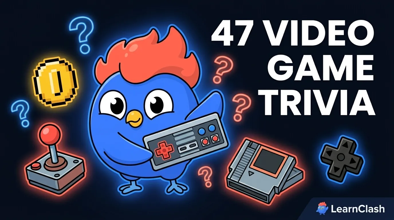 47 questions quiz jeux vidéo couvrant origines, secrets de conception, histoire Nintendo, records du gaming, easter eggs et impact culturel avec niveaux de difficulté de facile à difficile