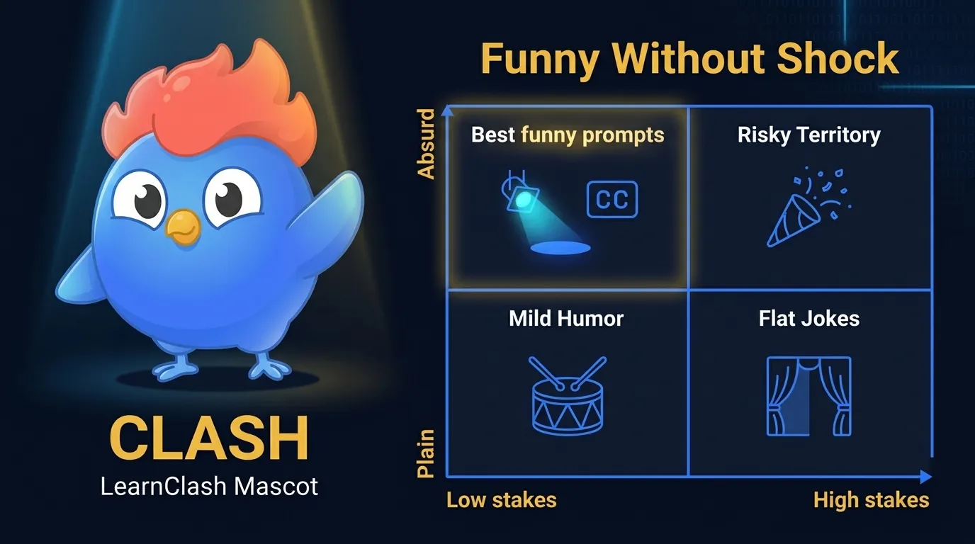 Funny would you rather questions chart showing harmless absurdity, visual imagination, social embarrassment, and low-stakes consequences